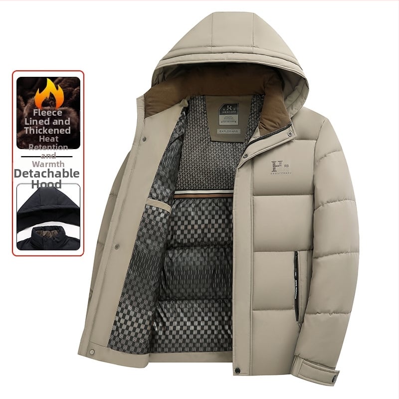 Jachetă de iarnă nouă din bumbac îngroșat pentru bărbați, casual, cald, cu glugă, detașabilă, ușoară, de lux, din bumbac pentru tată