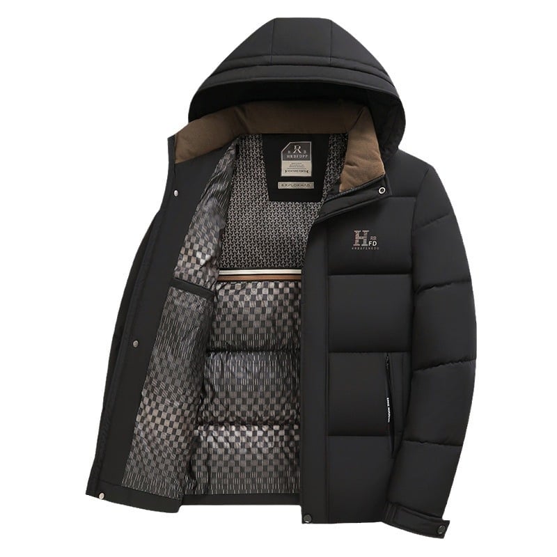 Jachetă de iarnă nouă din bumbac îngroșat pentru bărbați, casual, cald, cu glugă, detașabilă, ușoară, de lux, din bumbac pentru tată
