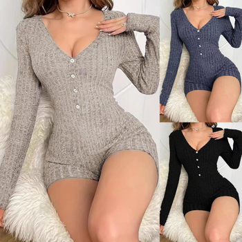 Amazon Ženski jesenski i zimski europski i američki ženski prekogranični ležerni uski ženski rebrasti pleteni kombinezon