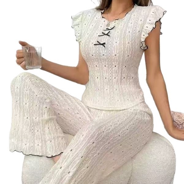 Pijamale de vară pentru femei, cu guler rotund, fără mâneci, cu scobitură, în stil european și american, costum de casă