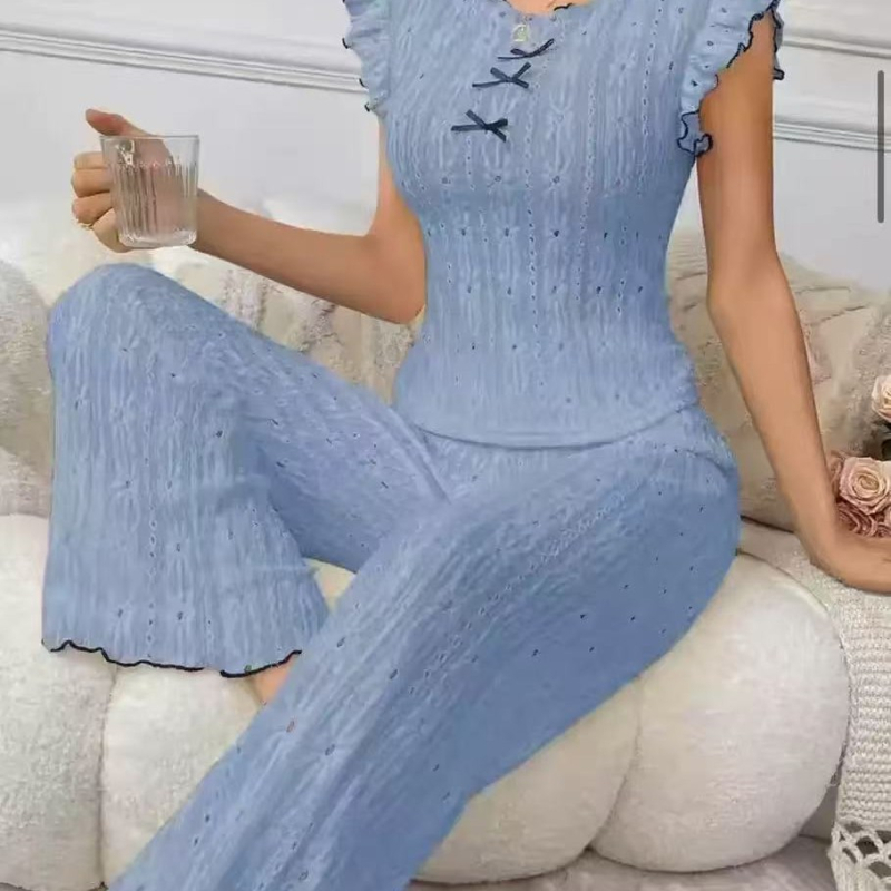 Pijamale de vară pentru femei, cu guler rotund, fără mâneci, cu scobitură, în stil european și american, costum de casă