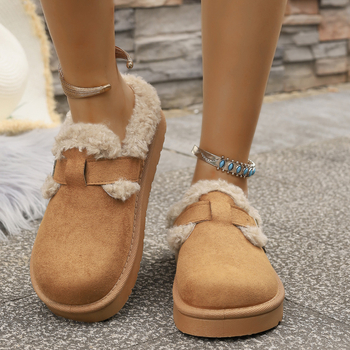 2025 Noua modă de iarnă, stil de export, stil flats cu cataramă de pluș, pantofi caldi din bumbac, pantofi casual pentru femei, mărime mare, pantofi pentru femei, en-gros