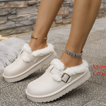 2025 Noua modă de iarnă, stil de export, stil flats cu cataramă de pluș, pantofi caldi din bumbac, pantofi casual pentru femei, mărime mare, pantofi pentru femei, en-gros