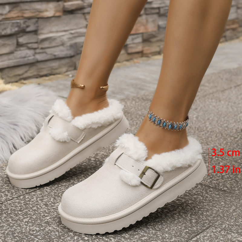 2025 Noua modă de iarnă, stil de export, stil flats cu cataramă de pluș, pantofi caldi din bumbac, pantofi casual pentru femei, mărime mare, pantofi pentru femei, en-gros