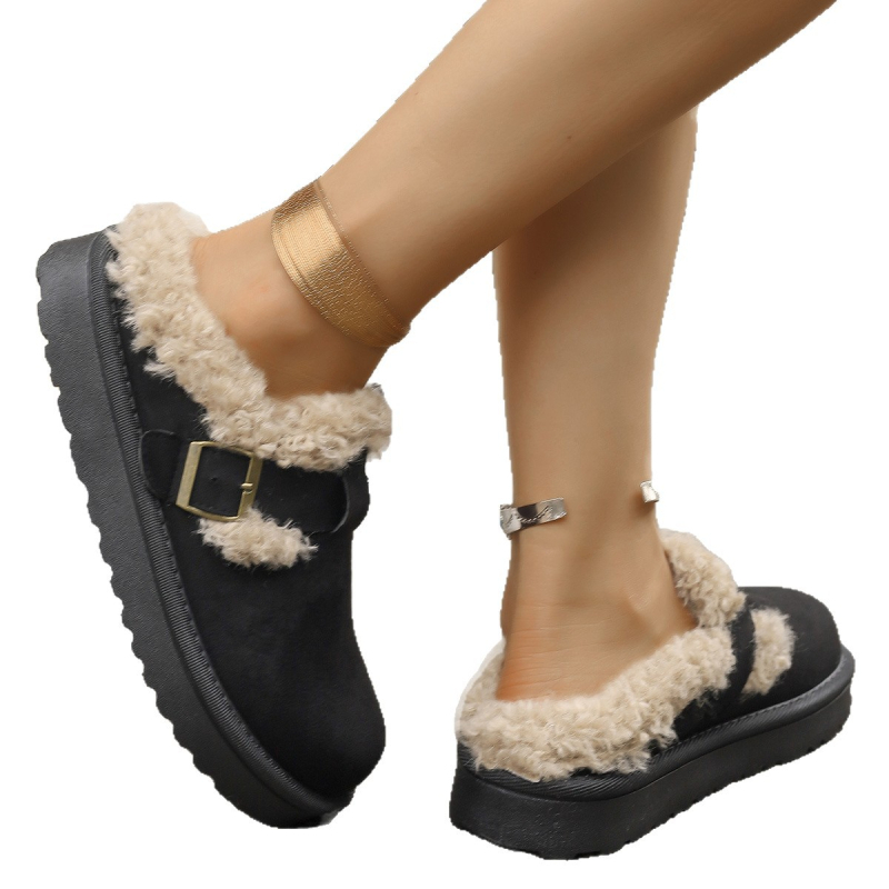 2025 Noua modă de iarnă, stil de export, stil flats cu cataramă de pluș, pantofi caldi din bumbac, pantofi casual pentru femei, mărime mare, pantofi pentru femei, en-gros