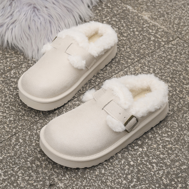 2025 Noua modă de iarnă, stil de export, stil flats cu cataramă de pluș, pantofi caldi din bumbac, pantofi casual pentru femei, mărime mare, pantofi pentru femei, en-gros