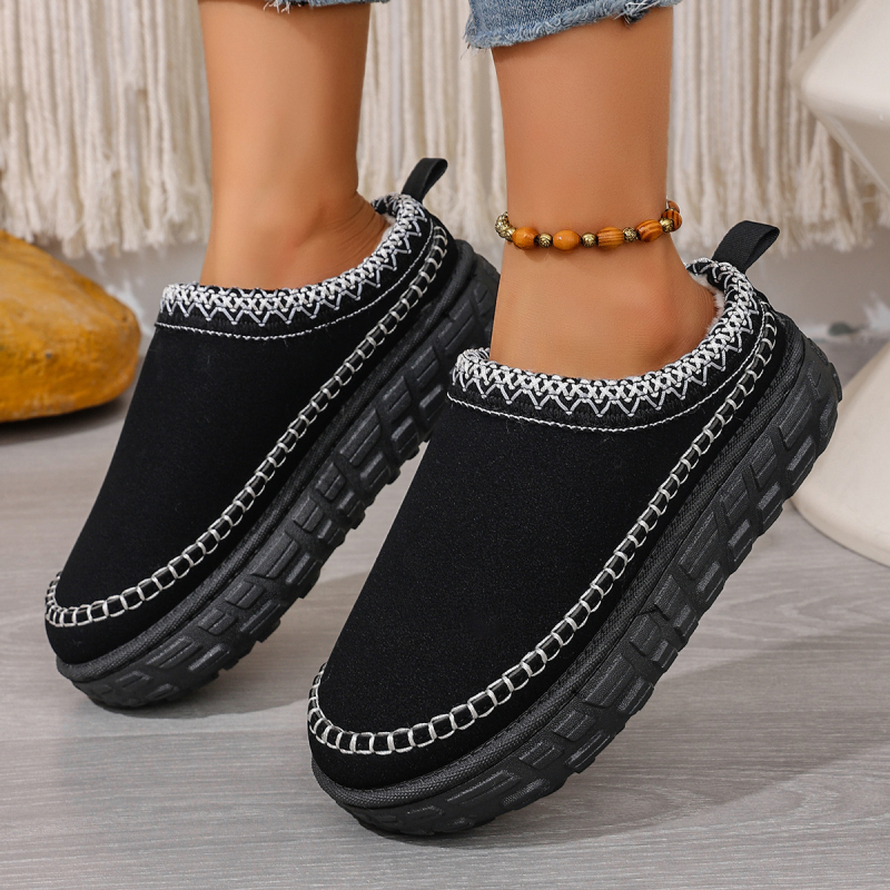 Toamna 2025, stil nou, fără slip-on, mărime mare, talpă groasă, confortabil, cald, stil etnic, jumătate de cupă, cald, comerț exterior transfrontalier, en-gros