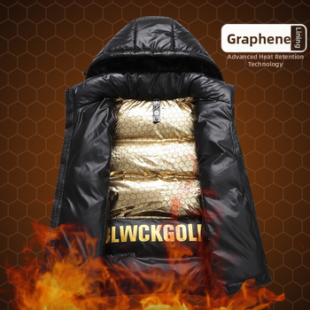 Ανδρικό μπουφάν από βαμβάκι με γραφένιο, κορεάτικο στυλ, casual, με κουκούλα, παχύ, ζεστό βαμβακερό μπουφάν, ανδρικό μαύρο, χρυσό βαμβακερό γιλέκο