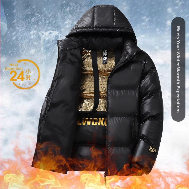 Muška jakna od grafena u korejskom stilu, ležerna, s kapuljačom, zadebljana topla pamučna jakna, muški crno-zlatni pamučni prsluk