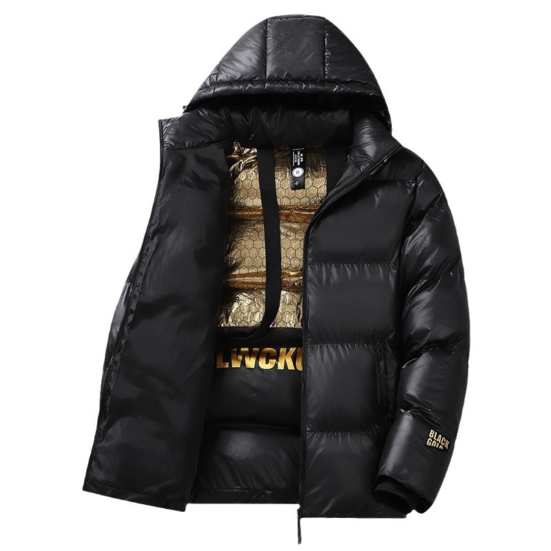 Muška jakna od grafena u korejskom stilu, ležerna, s kapuljačom, zadebljana topla pamučna jakna, muški crno-zlatni pamučni prsluk