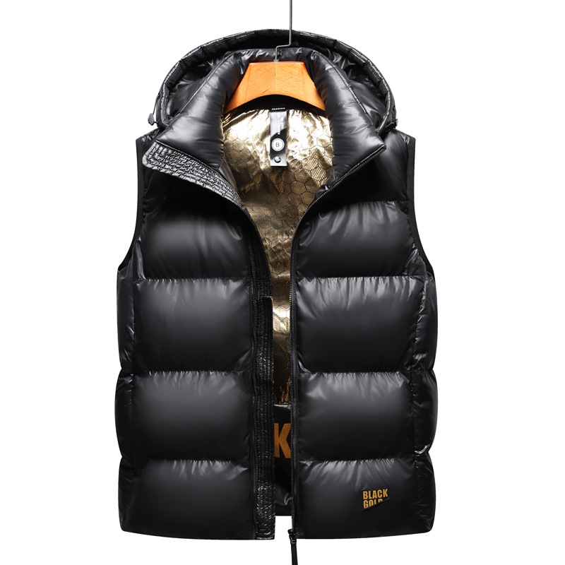 Muška jakna od grafena u korejskom stilu, ležerna, s kapuljačom, zadebljana topla pamučna jakna, muški crno-zlatni pamučni prsluk