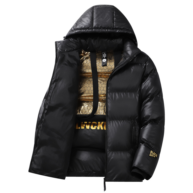 Muška jakna od grafena u korejskom stilu, ležerna, s kapuljačom, zadebljana topla pamučna jakna, muški crno-zlatni pamučni prsluk