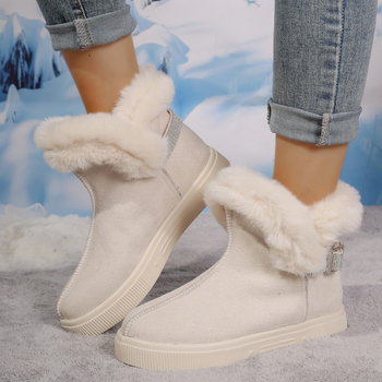 Μπότες εξωτερικού εμπορίου με παγωμένες κοντές μπότες για γυναίκες 2025 Χειμερινά ζεστά παπούτσια από βαμβάκι με επένδυση από φλις για μητέρες, μεσαίας ηλικίας, με χοντρή σόλα, αντιολισθητικές, μεγάλες μπότες χιονιού
