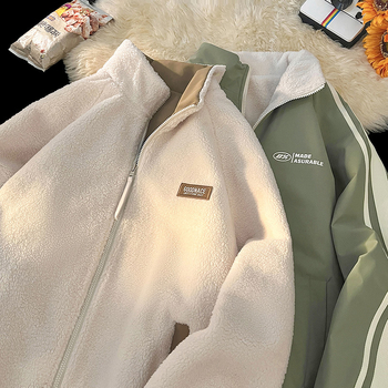 NASA trendikas brändi kahepoolne lambanahast jakk meestele ja naistele sügis- ja talvefliisvoodriga paksendatud soe vabaajakrae hulgimüük