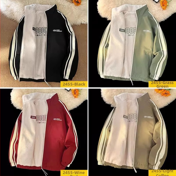 NASA trendikas brändi kahepoolne lambanahast jakk meestele ja naistele sügis- ja talvefliisvoodriga paksendatud soe vabaajakrae hulgimüük