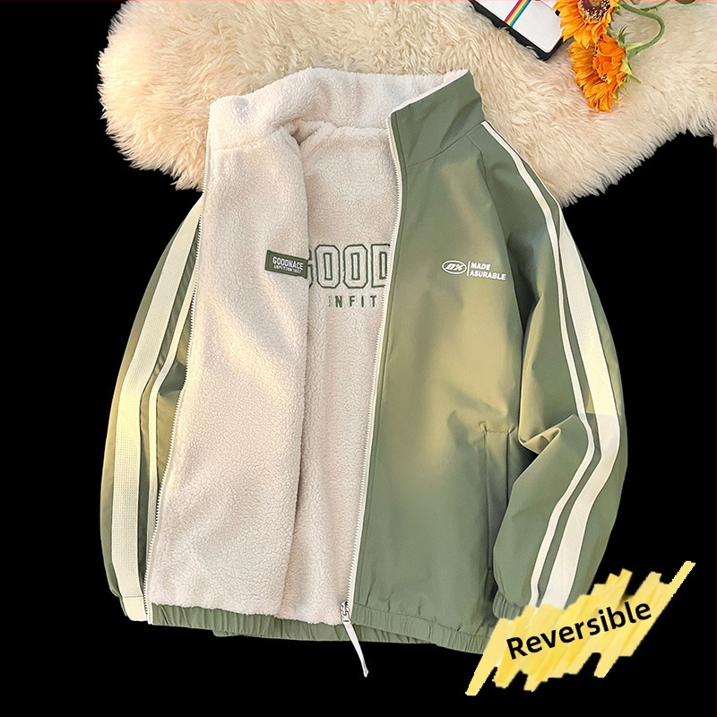 NASA trendikas brändi kahepoolne lambanahast jakk meestele ja naistele sügis- ja talvefliisvoodriga paksendatud soe vabaajakrae hulgimüük