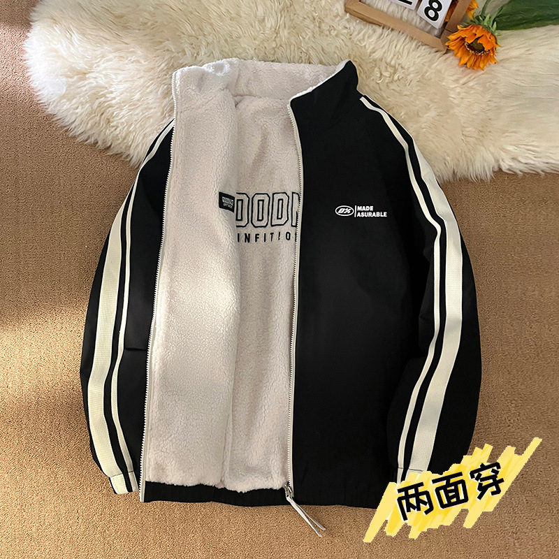 NASA trendikas brändi kahepoolne lambanahast jakk meestele ja naistele sügis- ja talvefliisvoodriga paksendatud soe vabaajakrae hulgimüük