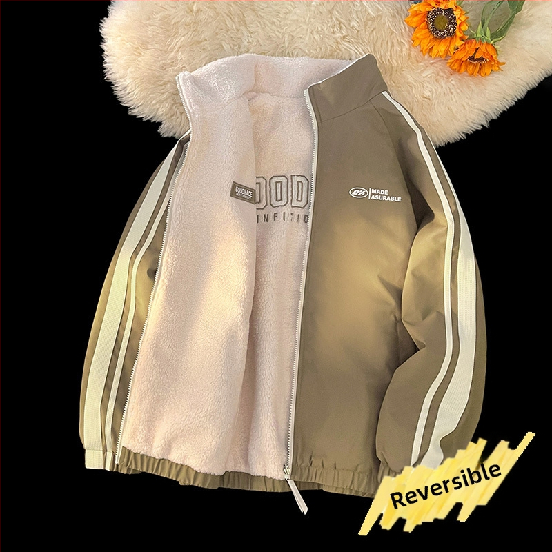 NASA trendikas brändi kahepoolne lambanahast jakk meestele ja naistele sügis- ja talvefliisvoodriga paksendatud soe vabaajakrae hulgimüük