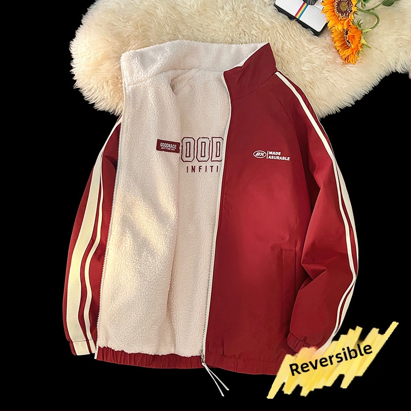 NASA trendikas brändi kahepoolne lambanahast jakk meestele ja naistele sügis- ja talvefliisvoodriga paksendatud soe vabaajakrae hulgimüük