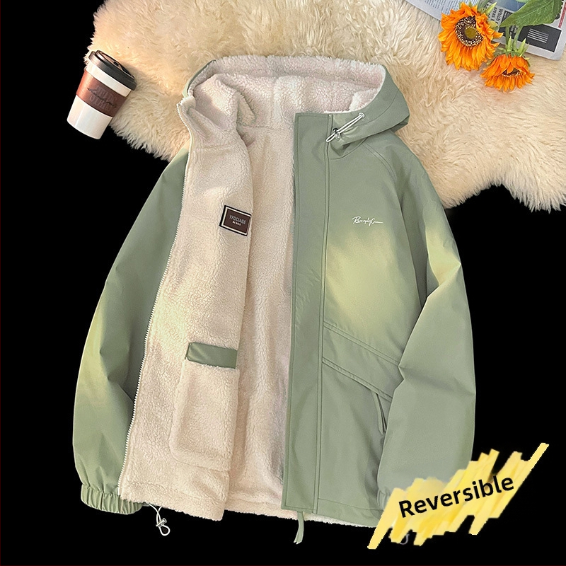 NASA trendikas brändi kahepoolne lambanahast jakk meestele ja naistele sügis- ja talvefliisvoodriga paksendatud soe vabaajakrae hulgimüük