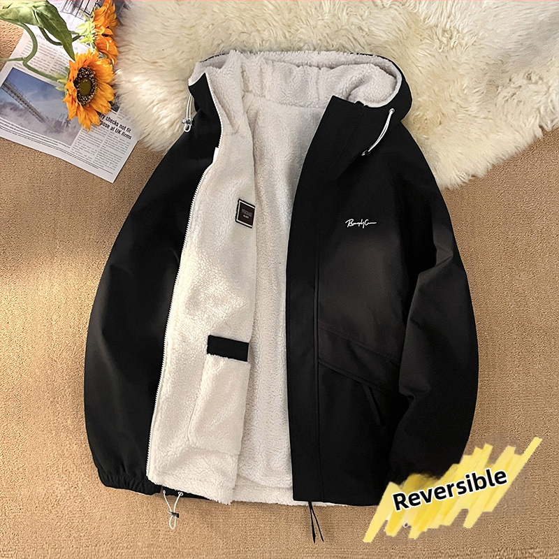 NASA trendikas brändi kahepoolne lambanahast jakk meestele ja naistele sügis- ja talvefliisvoodriga paksendatud soe vabaajakrae hulgimüük