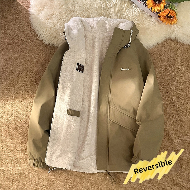 NASA trendikas brändi kahepoolne lambanahast jakk meestele ja naistele sügis- ja talvefliisvoodriga paksendatud soe vabaajakrae hulgimüük