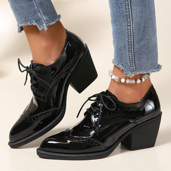 2025 Pantofi Oxford casual cu toc înalt, negri, pentru femei, din Europa și America, noi, transfrontalieri, Dropshipping transfrontalier