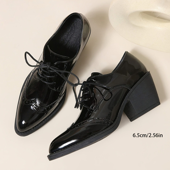2025 Pantofi Oxford casual cu toc înalt, negri, pentru femei, din Europa și America, noi, transfrontalieri, Dropshipping transfrontalier