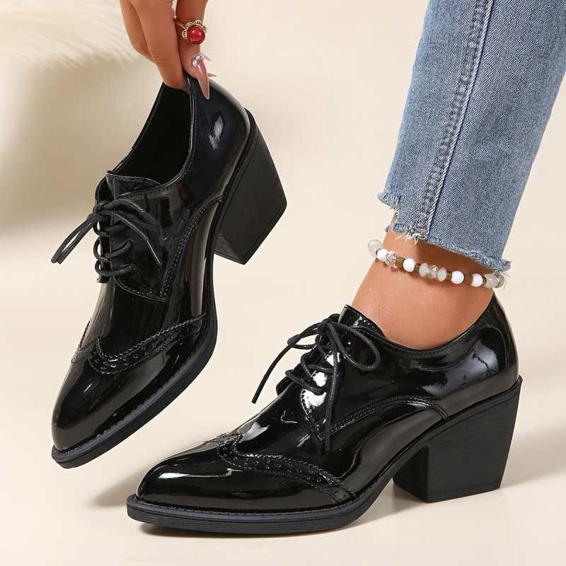 2025 Pantofi Oxford casual cu toc înalt, negri, pentru femei, din Europa și America, noi, transfrontalieri, Dropshipping transfrontalier