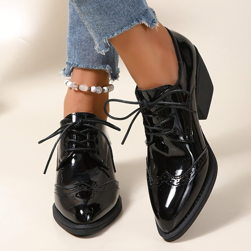 2025 Pantofi Oxford casual cu toc înalt, negri, pentru femei, din Europa și America, noi, transfrontalieri, Dropshipping transfrontalier