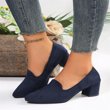 Διασυνοριακά μεγάλα σουέτ ψηλοτάκουνα παπούτσια άνοιξη 2025 νέα μοντέρνα παπούτσια με χοντρό τακούνι και ρηχό στόμα επαγγελματικά παπούτσια κομψά φλατ για γυναίκες