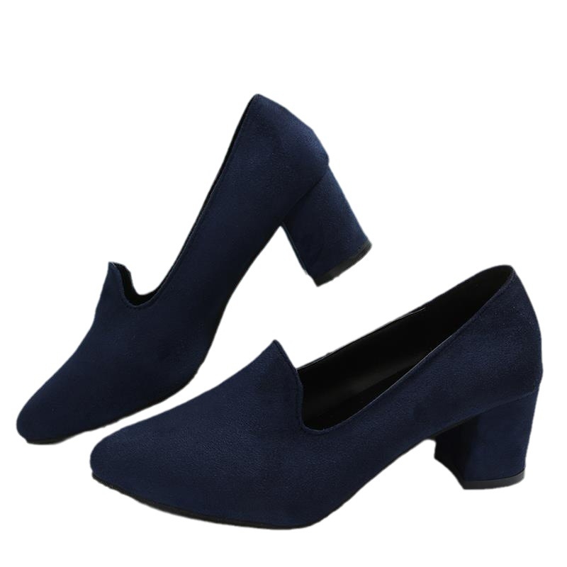Prekogranične velike cipele od brušene kože s visokom petom za proljeće 2025., nove debele pete, plitke modne cipele s plitkom petom, profesionalne cipele, elegantne ravne cipele za žene