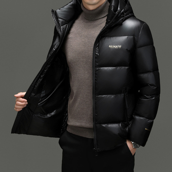 2025 m. žiemos naujas vyriškas pūkinis švarkas su gobtuvu, juodas, šiltas pūkinis vyriškas paltas, „A Generation of RR3523“