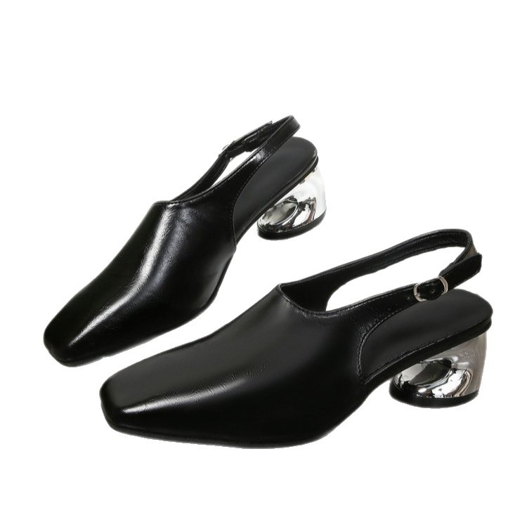 Sandale s četvrtastim prstima, visoka verzija 2025., proljeće i ljeto, novi stil, posebno oblikovana peta, debela peta, sandale s visokom petom, vanjska trgovina, veleprodaja prekograničnih cipela velikih veličina