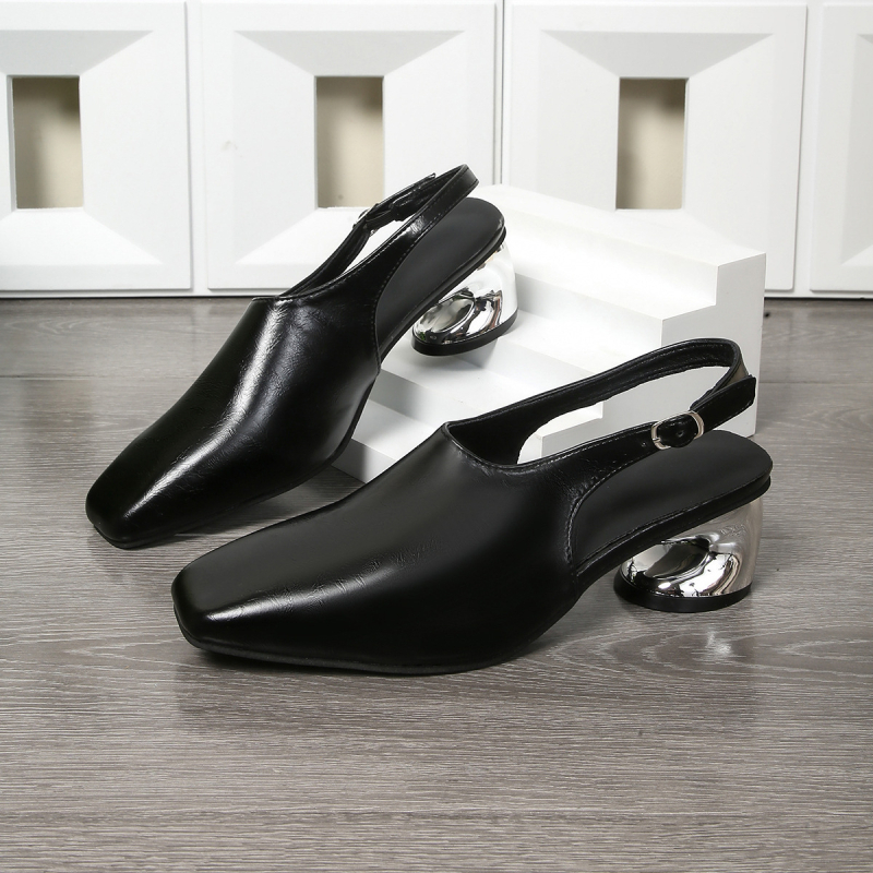 Sandale s četvrtastim prstima, visoka verzija 2025., proljeće i ljeto, novi stil, posebno oblikovana peta, debela peta, sandale s visokom petom, vanjska trgovina, veleprodaja prekograničnih cipela velikih veličina