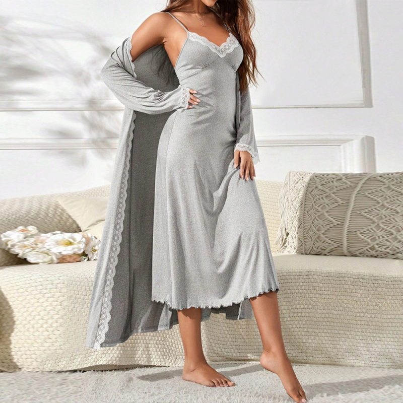 Aliexpress Comerț Exterior Îmbrăcăminte pentru femei 2025 Primăvara și Vara Nou Sexy Home Fashion Costum Șal Dantelă Suspender Fustă lungă