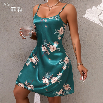 Ευρώπη και Ηνωμένες Πολιτείες διασυνοριακή νέα πράσινη εκτύπωση λουλουδιών μεταξωτό κομψό φόρεμα sling χονδρικής 650