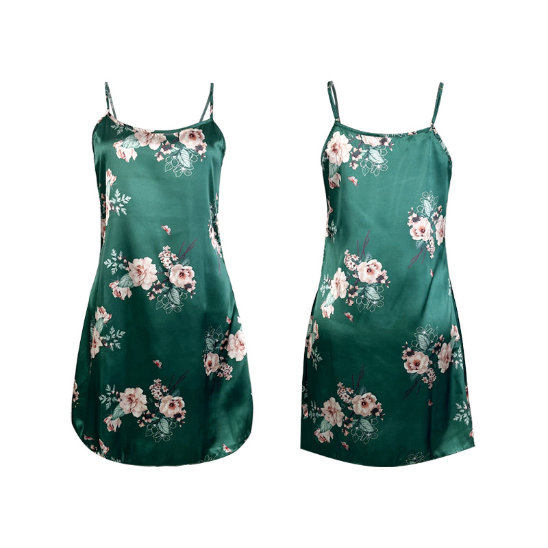 Nova elegantna svilena haljina s cvjetnim printom u zelenoj boji, prekogranična, za Europu i Sjedinjene Države, veleprodaja 650