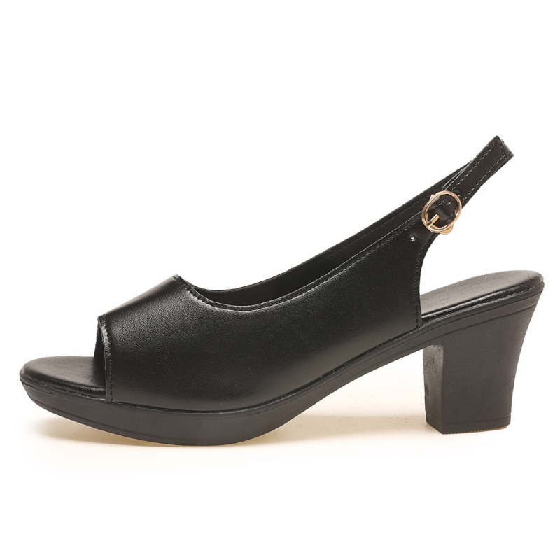 Ženske cipele vanjske trgovine s debelom petom, okruglom kopčom i stražnjim praznim cipele, ljetne nove elegantne sandale s visokom petom i ribljim prstima