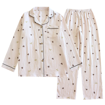 Γυναικεία πιτζάμα New Love Lapel Άνοιξη και Φθινόπωρο Βαμβακερό Λεπτό Γυναικείο Μακρυμάνικο Χαλαρό Casual Ρούχα για το Σπίτι Ρούχα Κοστούμι