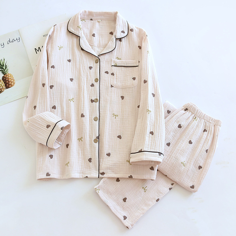 Pidžama za žene, nova ljubavna reverna, proljetna i jesenska, pamučna, tanka ženska, dugih rukava, široka, ležerna, vanjska odjeća za dom