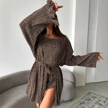 Amazon Aliexpress Cross-Border Νέο σετ τριών τεμαχίων με πλεκτό μπουφάν με ριγέ βολάν και λεοπάρ μοτίβο