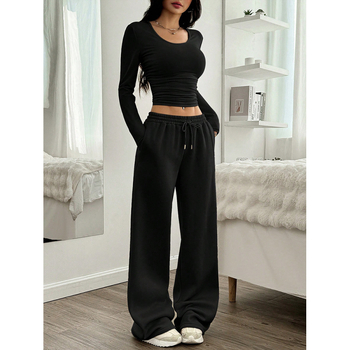 Negru Casual Sport Stradă Colegiu Căptușit cu fleece Drept Talie Joasă Cordon Talie Elastic Lejer Casual Colegiu Zilnic