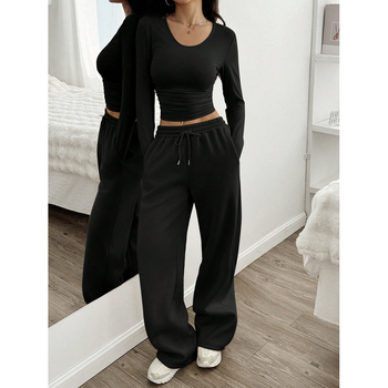 Negru Casual Sport Stradă Colegiu Căptușit cu fleece Drept Talie Joasă Cordon Talie Elastic Lejer Casual Colegiu Zilnic