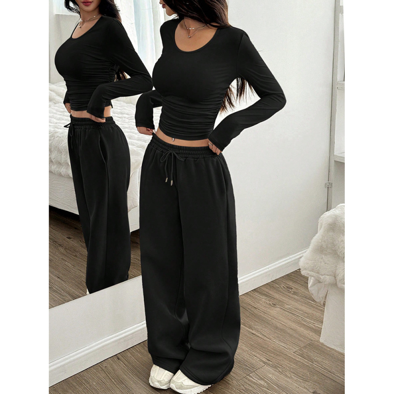 Negru Casual Sport Stradă Colegiu Căptușit cu fleece Drept Talie Joasă Cordon Talie Elastic Lejer Casual Colegiu Zilnic