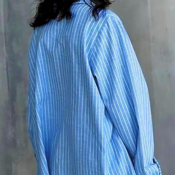 Haine de casă în stil nou pentru femei, cămașă cu dungi albastre și albe, pantaloni scurți cu mânecă lungă, din două piese, ținută casual lejeră pentru casă