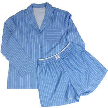 Haine de casă în stil nou pentru femei, cămașă cu dungi albastre și albe, pantaloni scurți cu mânecă lungă, din două piese, ținută casual lejeră pentru casă