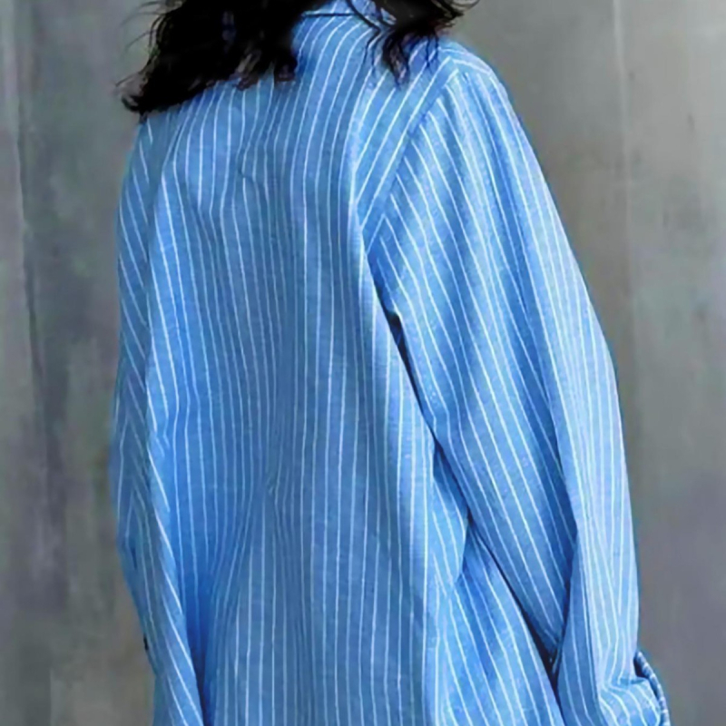 Haine de casă în stil nou pentru femei, cămașă cu dungi albastre și albe, pantaloni scurți cu mânecă lungă, din două piese, ținută casual lejeră pentru casă