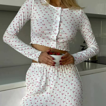 2025. Rano proljeće, novi izvozni kućni pidžama, hlače dugih rukava, žensko široko ležerno odijelo s printom od dva dijela