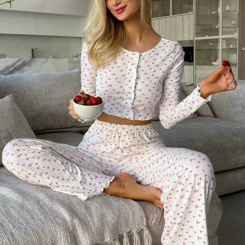 2025. Rano proljeće, novi izvozni kućni pidžama, hlače dugih rukava, žensko široko ležerno odijelo s printom od dva dijela